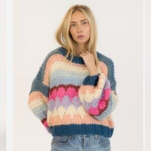 Lyla + Luxe Hannah Handmade Crewneck Sweater Multi Stripe Size Small